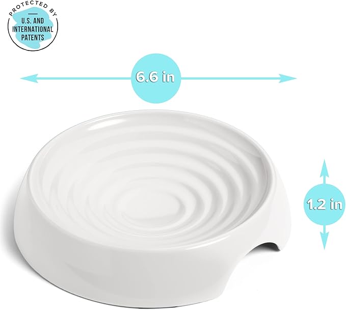 CatGuru Cat Bowls, Original Whisker-Friendly Pet Bowl for Wet & Dry Food | Wide, shallow food dish lets cats reach every bite comfortably reducing food waste. Nonslip. Dishwasher safe/ Marshmallow