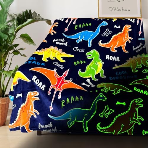 COMFAR Dinosaur Blanket for Boys, Dinosaur Glow in The Dark Blanket for Kids/Toddler/Baby, Soft Fleece Blankets and Throw, Birthday 50"x 60" by COMFAR