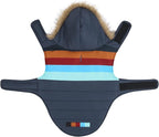 HDE Dog Puffer Jacket Fleece Lined Warm Dog Parka Winter Coat with Harness Hole Navy Retro Stripe - M