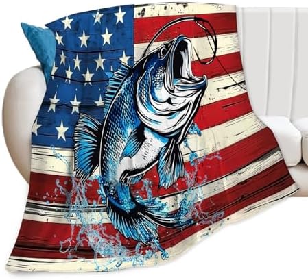 Bass Fish Blanket American Flag Fishing Throw Stuff Gifts 80"x60" by Unknown