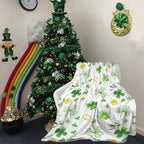 Greens Clovers St. Patrick's Day Blanket, Ireland Lucky Shamrock Throw Blanket, Gold Coin Horseshoe Fleece Blanket, Lightweight Soft Warm Flannel Blanket for Couch Sofa Chair, 50 x 60 Inch - Image 2