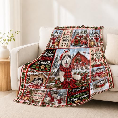 Husky Christmas Throw Blanket Snowy Farm Dog Holiday Gifts 50''x60'' - Image 3