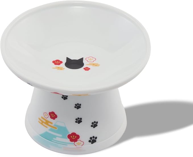 Necoichi Ceramic Extra-Wide Elevated Cat Food Bowl (Fuji, Extra Wide)
