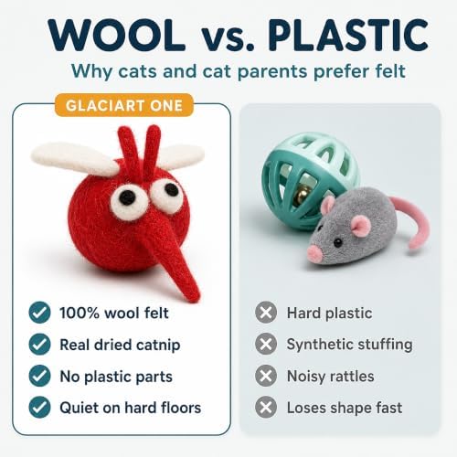 Glaciart One Catnip Cat Toys for Indoor Cats, 5 Handmade Wool Felt Mosquito Bug Toys, Natural Interactive Kitten Toys - Image 5