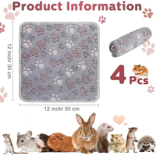 Reginary 4 Pcs Guinea Pig Fleece Cage Liners, Adorable Paw, 12 x 12 Inch - Image 2
