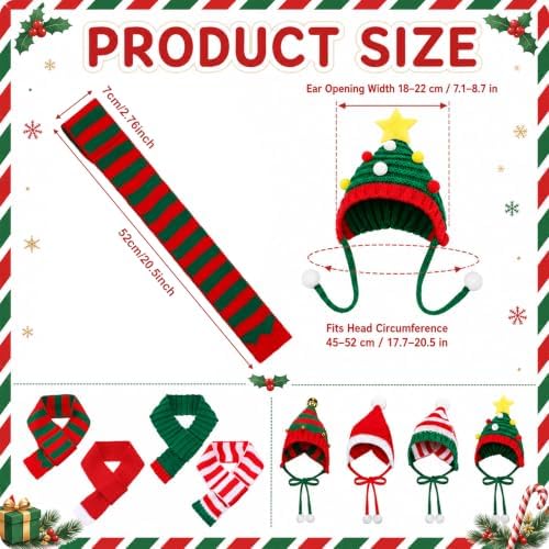 Dansydaisy 8 Pcs Christmas Dog Santa Hat and Scarf Set, Knitted Pet Costume - Image 2