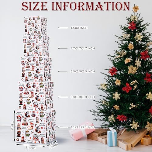 Roowest 5 Pcs Christmas Nesting Gift Boxes with Lids Cat Stackable - Image 2