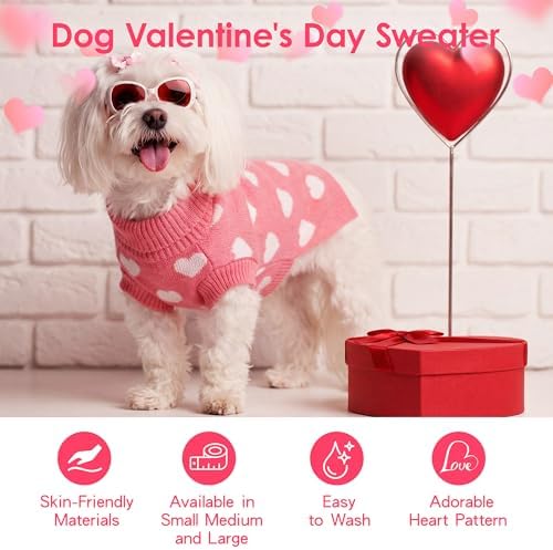 Valentines Dog Sweater Heart Dog Valentines Outfit Soft Warm Knitted Pet Clothes Cold Weather Puppy Clothes for Small Medium Dogs Cats - Image 2