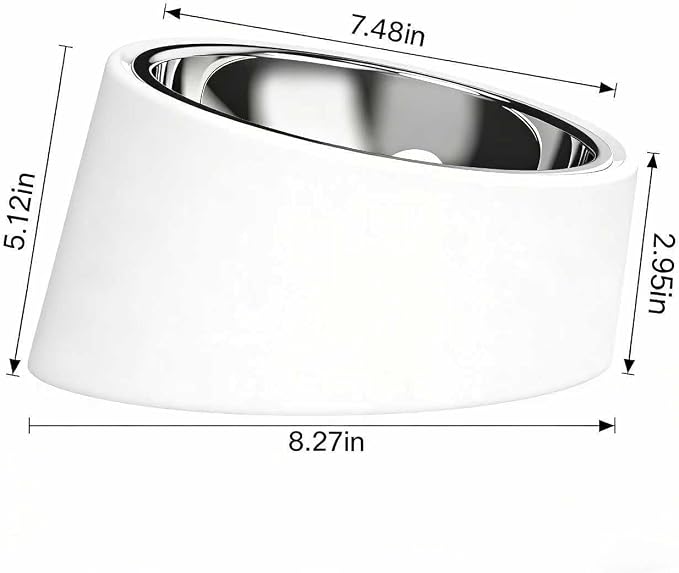 15° Tilted Dog Bowl for Small Dogs Flat-Faced Breeds - Anti-Choke Ergonomic Elevated Feeder Non-Slip Base - 2-in-1 Detachable Stainless Steel Food & Water Bowls - Pure White Clean & Simple (L, White)