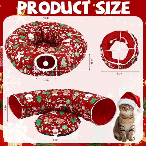 Cat Tunnel Christmas Tree Skirt Cat Donut Tunnel Bed,Gingerbread Man - Image 3