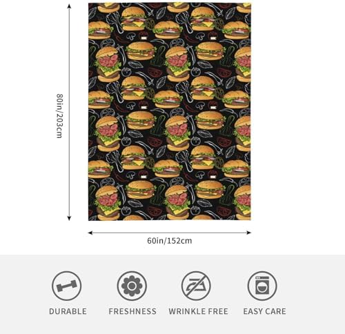 Hamburger Throw Blanket Lightweight Warm Flannel Fleece Blankets Cozy Soft Blanket Gifts for Women Men Girls Boys 80"x60" - Image 4