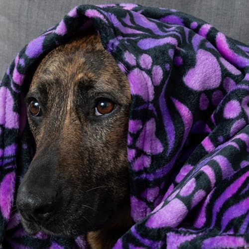 Pet Dog Cat Blanket Ultra Soft Cozy Fleece Paw Print Design Machine Washable Durable for Crates Beds Sofas Travel (Purple Paw Symphony, Medium) - Image 2