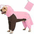 Full-Body Dog Raincoat with Detachable Hood, Waterproof Reflective Dog Rain Jacket with Tail Cover, Adjustable Fit and Leash Portal for Rainy Walks, Cherry Blossom Pink, Large