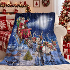 Neasow Christmas Throw Blanket, Santa Claus and Reindeer Sleigh Christmas Eve Moon Design Soft Fuzzy Cozy Flannel Blanket Gift for Family and Friends Home Sofa Couch Chair Decorative 50x60 Inch - Image 3