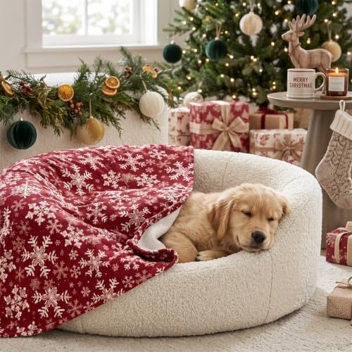 Horaldaily Christmas Red Snowflakes Flannel Pets Blanket 30x40 - Image 2