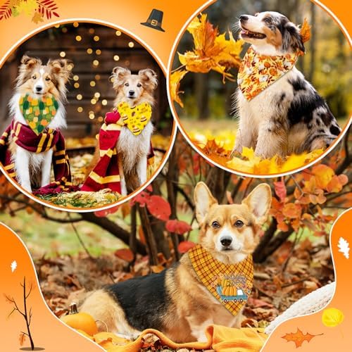 60 Pcs Fall Thanksgiving Dog Bandanas Bulk Adjustable Dog Scarves Pumpkin Turkey Puppy Bandanas Autumn Pet Neckerchief Washable Holiday Bandana for Small Medium Large Dog Pet Grooming Accessories - Image 2