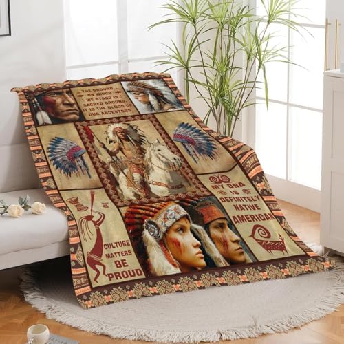 Native American Throw Blanket Indian Southwest Native American Cacique Stuff Gifts for Adults Women Men Soft Cozy Warm Plush Fluffy Fuzzy Fleece Blanket Decor 60''X80'' by Fuzawet