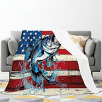 Bass Fish Blanket American Flag Fishing Throw Stuff Gifts 60"x50" - Image 2