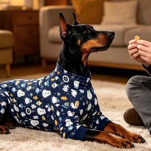 Dog Pajamas for Medium and Large Dogs, Blue Snowman, L - Image 6