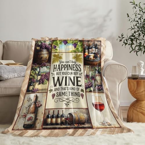 Vintage Wine Blanket for Girls Women Men Adults Soft Cozy Fleece Wine Estates Throw Blankets Winery Gifts Warm Flannel Plush Stuff Lightweight Decorative for Couch Bed Sofa 80"X60" - Image 4