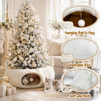 White Plush Cat Tunnel Christmas Tree Skirt, 2-in-1 Cat Donut Tunnel Bed - Image 3