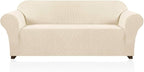 Stretch Sofa Cover Slipcover 1-Piece, Spandex Jacquard Fabric Universal Couch Cover for 3 Cushion, Washable Non Slip Sofa Cover, Pet Friendly (Large Sofa 90"-100",Biscotti Beige)