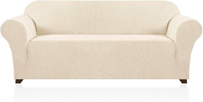 Stretch Sofa Cover Slipcover 1-Piece, Spandex Jacquard Fabric Universal Couch Cover for 3 Cushion, Washable Non Slip Sofa Cover, Pet Friendly (Large Sofa 90"-100",Biscotti Beige)