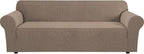 H.VERSAILTEX Stretch Couch Covers for Sofa 1 Piece Slipcovers for Couches and Sofas 3 Seater Couch Cover Feature Thick Checked Jacquard Fabric with Elastic Bottom(Large Sofa 90"-100" Wide, Macchiato)