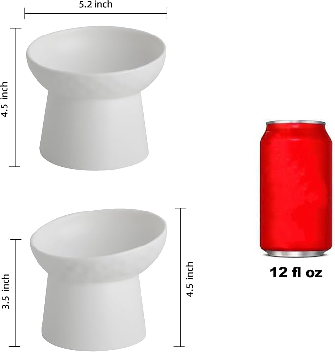 Elevated Cat Bowls, 15° Tilted Ceramic Raised Cat Food and Water Bowl Set, Whisker-Friendly Porcelain Pet Feeder Dishes for Indoor Cats and Small Dogs,White,5.2 Inch,4 Pack