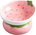 Ceramic Raised Cat Bowl, Pink, Strawberry Shaped | Elevated Food Bowl, Indoor Cats, Anti-Vomiting & Spine Protection, Cute Tilted Pet Dish, For Flat-Faced Cats and Kittens