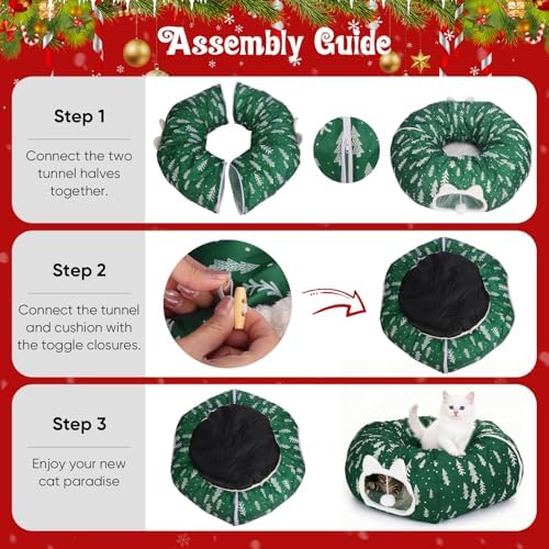 Cat Tunnel Bed Under Christmas Tree, Christmas Tree Skirt for Indoor Cats, Green - Image 7