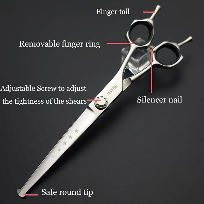 7 inches Safe Dog Grooming Scissors Set with Round Tip,Straight & Thinning & Curved Shears Set with comb for Dog & Cat Grooming human hair cutting (Black 4 in 1 with comb)