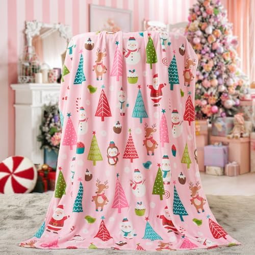 Cloele Christmas Throw Blanket,Pink Xmas Blanket for Women Girls,50x60in by Cloele