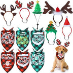 Paterr 12 Pcs Christmas Dog Bandanas, 6 Reindeer Headband 6 Plaid Scarf by Paterr