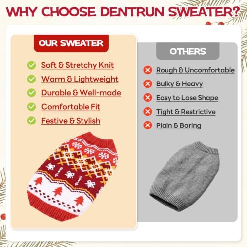 DENTRUN Winter Cat Knit Sweater, Red-Green Warm Clothes for Kitten Outfit - Image 6