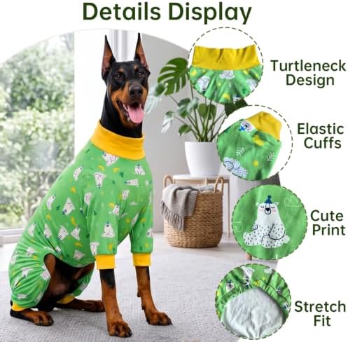Dog Pajamas for Medium and Large Dogs, Green Bear, 4XL - Image 3