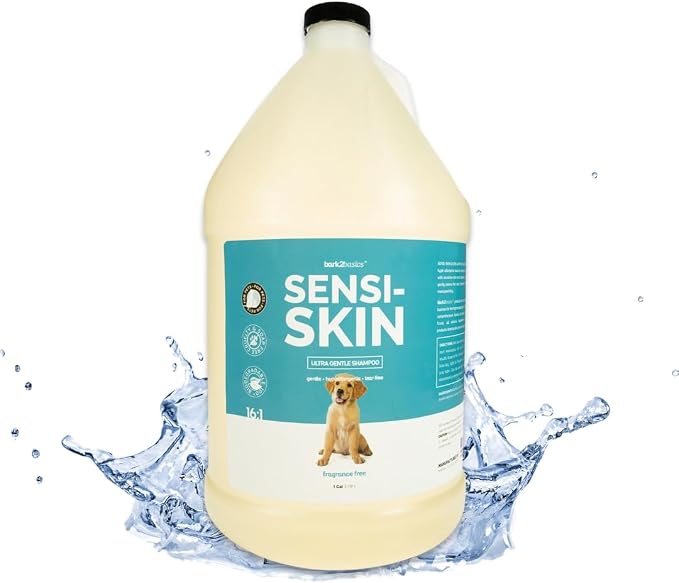 Bark2Basics Sensi-Skin Hypoallergenic Dog Shampoo, 1 Gallon, All Natural Ingredients, Sensitive Skin Pet Shampoo, Gentle, No Fragrance, Non-Irritating, For Dogs with Allergies and Dry, Itchy Skin | 16:1 Concentrate Makes 16 Gallons; Fragrance Free, Tea...