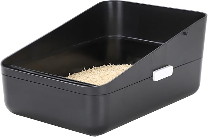 Sfozstra Small Cat Litter Box: Leak Resistant Removable Tray Modern Style | Cats Under 8 lbs/ Anti Tracking Pedal / Easy Cleaning / Apartment Friendly/ Minimalist Black Look