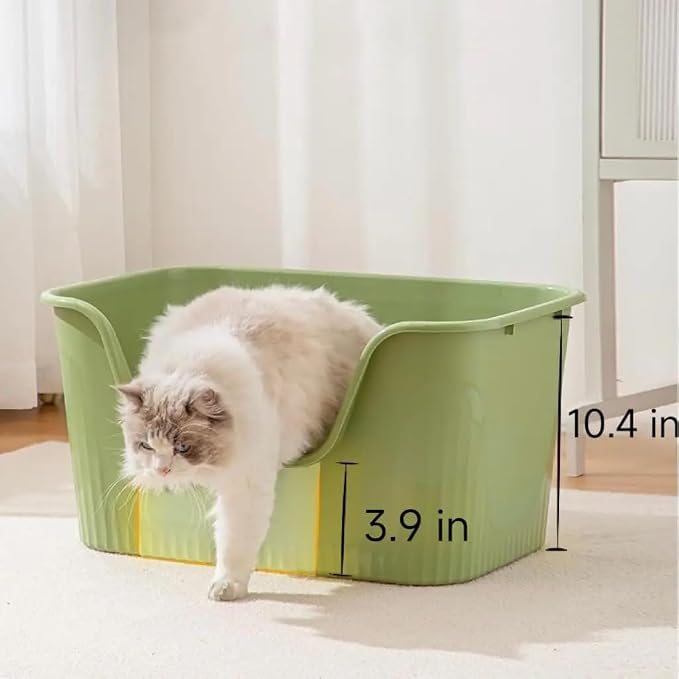 SpaceTime Large Cat Litter Box with High Sides,Cat Boxes for Indoor Cats,Cat Litter Pan for Kitty,Litter Box with Low Entry,Easy to Clean,Anti-Splashing (Green)