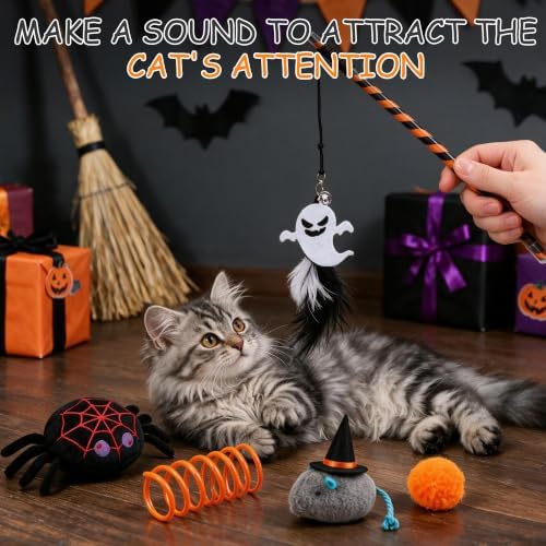 13 Day Halloween Cat Advent Calendar 2026, Interactive Cat Toys Countdown Calendar with Feather Wand, Plush Mice, Bell Balls, Springs, for Cats - Image 5