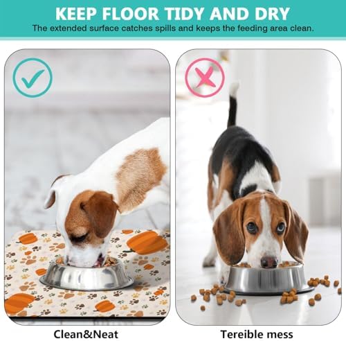 Fall Pumpkin Dog Food & Water Mat, Paw Prints Autumn Pet Feeding Mat for Floor Non-Slip Waterproof, Super Absorbent Cat Bowl Mat, Easy to Clean Eco-Friendly Durable Pet Placemat,12" × 20" - Image 6