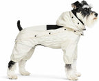 LOVELONGLONG Waterproof Dog Raincoat with Removable Hood – Outdoor Full Body Dog Jacket, Windproof Snowproof Shell Suit – All Season Pet Rain Gear Ivory S