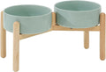 Havniva Elevated Dog Bowls Ceramic Dog Bowls with Stand, Dog Food Bowl | 8.3” Raised Dog Bowls with Non-Slip Wood Stand, Dog Food and Water Bowl Set, Double Dog Feeding Bowls for Large Dogs