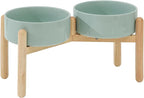 Havniva Elevated Dog Bowls Ceramic Dog Bowls with Stand, Dog Food Bowl | 8.3” Raised Dog Bowls with Non-Slip Wood Stand, Dog Food and Water Bowl Set, Double Dog Feeding Bowls for Large Dogs