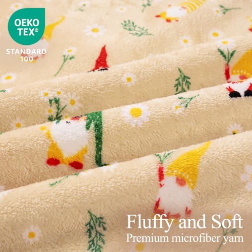 Gnome Spring Fleece Throw Blanket,Yellow Daisy Flannel Blankets,50"x60" - Image 2