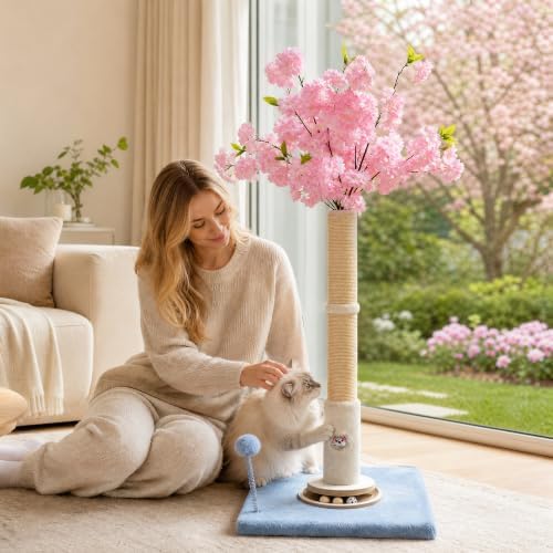 Fantasreen Pink Flower Scratching Post 35'' with Interactive Toys for Indoor Cats - Image 6