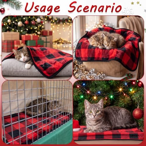 Tatuo 4 Pcs Fleece Dog Blanket for Puppy Cat, Red, 24 x 16 in, Plaid - Image 3