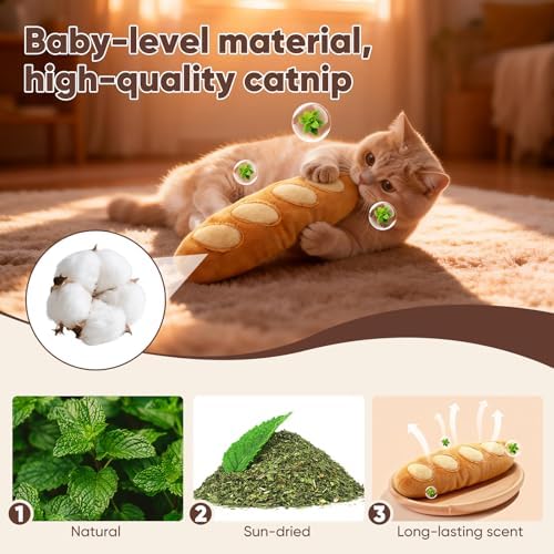 CiyvoLyeen Plush Bread Catnip Toys for Indoor Cats 6 Pack - Image 4
