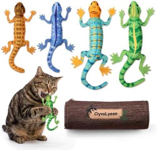 CiyvoLyeen Plush Lizard Catnip Toys with Tree Trunk-shaped Pouch 5 Pack by CiyvoLyeen