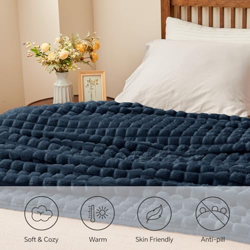 BEDELITE Navy Blue Fleece King Size Throw Blankets for Bed, 108x90 Inch - Image 3